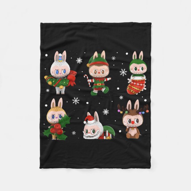 Cute Xmas Labubu Lover Labubu The Monsters Christm Fleece Blanket (Front)