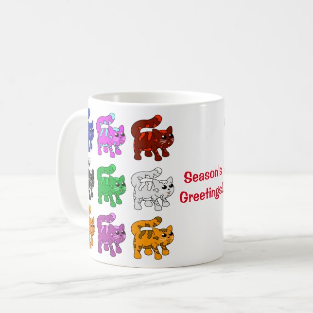 Cute Xmas Pattern Kitten Group Coffee Mug (Front Left)