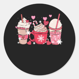 Cute Xmas Pink Coffee And Cream Cups Latte Merry C Classic Round Sticker