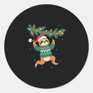 Cute Xmas Sloth Santa Hat Christmas Sloth - Tree L Classic Round Sticker