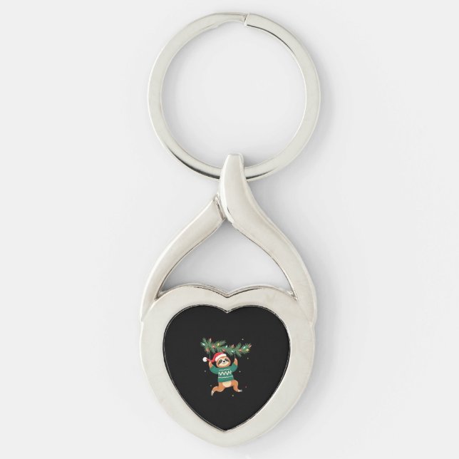 Cute Xmas Sloth Santa Hat Christmas Sloth - Tree L Key Ring (Front)
