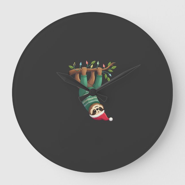Cute Xmas Sloth Santa Hat Christmas Sloth - Tree L Large Clock (Front)