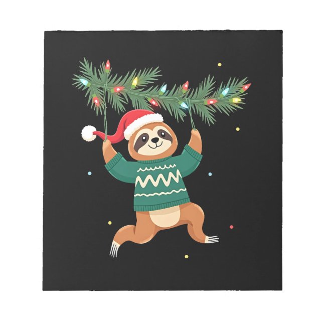 Cute Xmas Sloth Santa Hat Christmas Sloth - Tree L Notepad (Front)