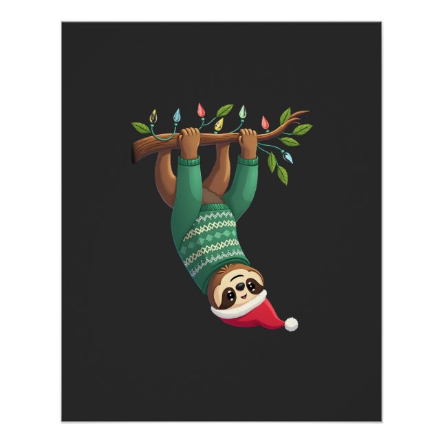 Cute Xmas Sloth Santa Hat Christmas Sloth - Tree L Poster (Front)