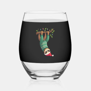 Cute Xmas Sloth Santa Hat Christmas Sloth - Tree L Stemless Wine Glass