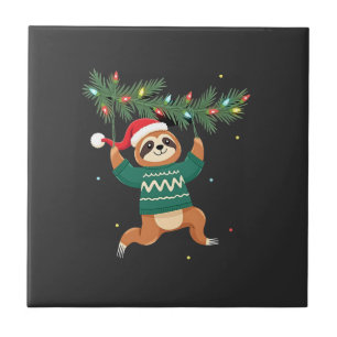 Cute Xmas Sloth Santa Hat Christmas Sloth - Tree L Tile