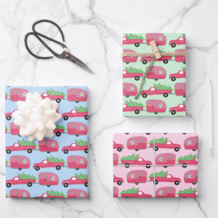 Cute Xmas Trailers RVs Camping Road Trip Holiday  Wrapping Paper Sheet