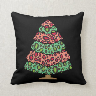 Cute Xmas Tree Leopard Print Funny Holiday Gift Cushion