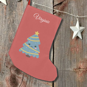 Cute Xmas Tree on red Christmas Stocking
