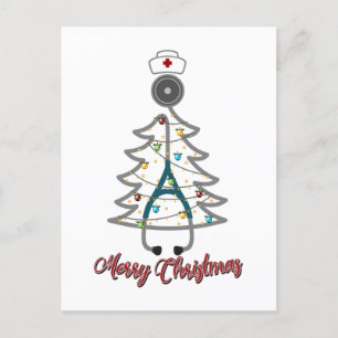 Cute Xmas Tree Stethoscope Christmas Holiday Gift Postcard