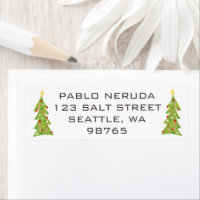 Cute Xmas Trees Illustration CUSTOM Mailing Label