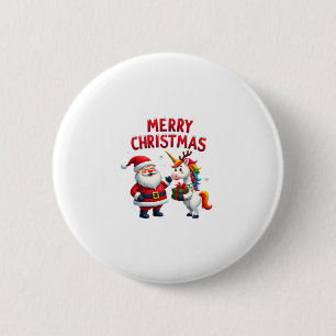 Cute Xmas Unicorn Santa on Unicorn Christmas T-Shi 6 Cm Round Badge
