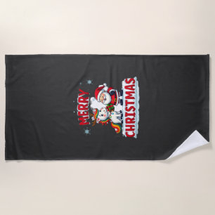 Cute Xmas Unicorn Santa on Unicorn Christmas T-Shi Beach Towel