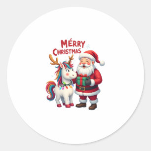 Cute Xmas Unicorn Santa on Unicorn Christmas T-Shi Classic Round Sticker