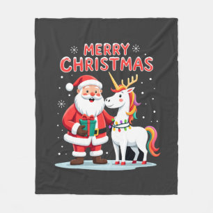 Cute Xmas Unicorn Santa on Unicorn Christmas T-Shi Fleece Blanket