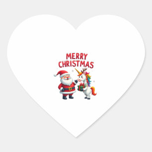 Cute Xmas Unicorn Santa on Unicorn Christmas T-Shi Heart Sticker