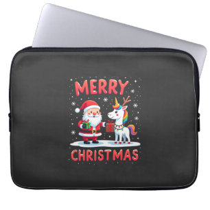 Cute Xmas Unicorn Santa on Unicorn Christmas T-Shi Laptop Sleeve