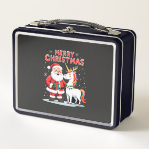 Cute Xmas Unicorn Santa on Unicorn Christmas T-Shi Metal Lunch Box
