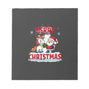 Cute Xmas Unicorn Santa on Unicorn Christmas T-Shi Notepad