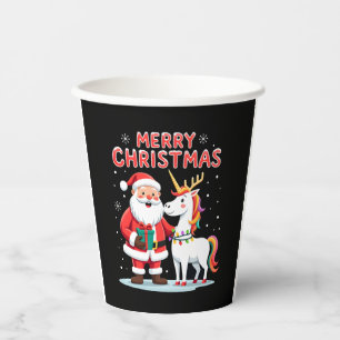 Cute Xmas Unicorn Santa on Unicorn Christmas T-Shi Paper Cups