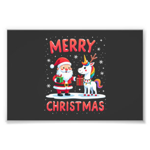 Cute Xmas Unicorn Santa on Unicorn Christmas T-Shi Photo Print