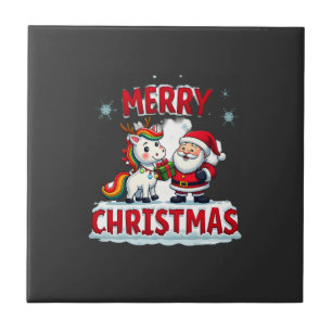 Cute Xmas Unicorn Santa on Unicorn Christmas T-Shi Tile