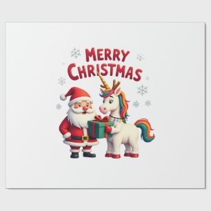Cute Xmas Unicorn Santa on Unicorn Christmas T-Shi Wrapping Paper