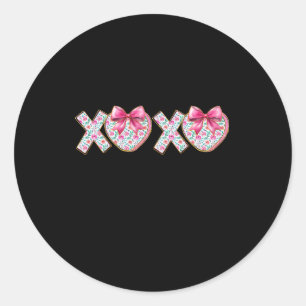 Cute Xoxo Pink Girly Valentine Coquette Bow Floral Classic Round Sticker