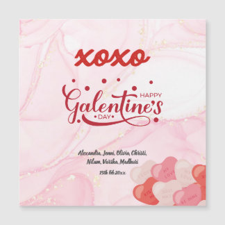 Cute XOXO Pink Marble Glitter Galentine's Day Magnetic Invitation
