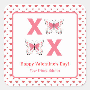 Cute XOXO With Pink Butterflies Valentine's Day Square Sticker