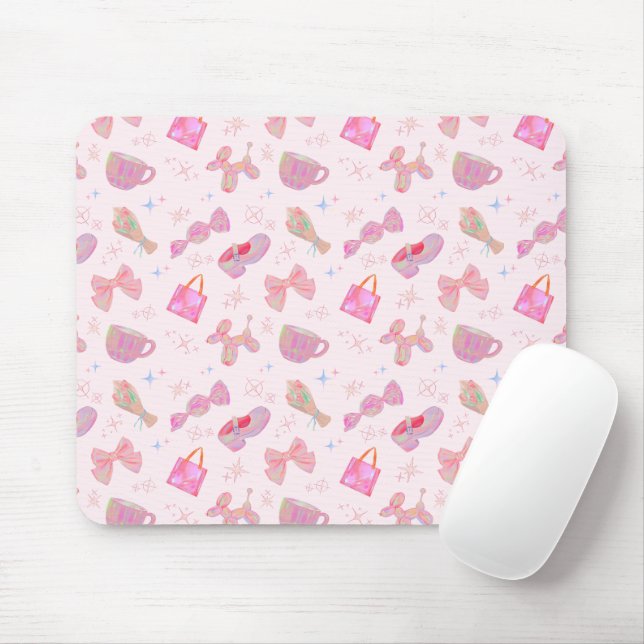 Cute Y2K Coquette Pink Iridescent Sparkle Pattern Mouse Pad (With Mouse)