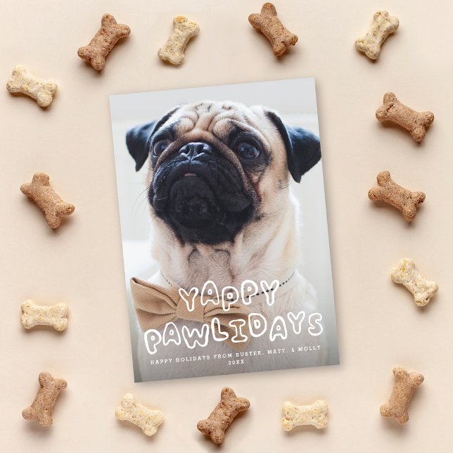 Cute Yappy Pawlidays Dog Pet Holiday Photo Card (Creator Uploaded)