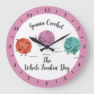 Cute yarn characters crochet hooks personalized large clock