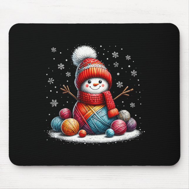 Cute Yarn Snowman Quilter Christmas Crochet Knitti Mouse Pad (Front)