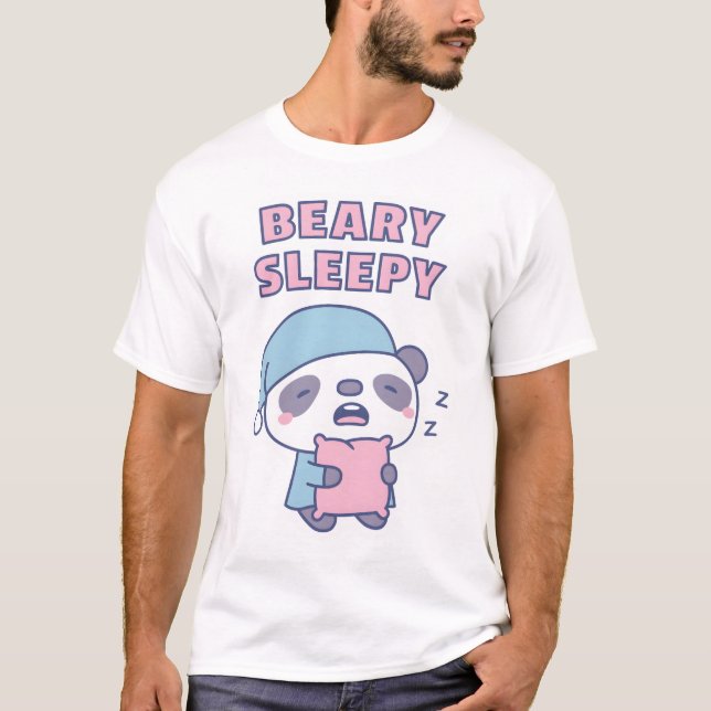 Cute Yawning Panda Beary Sleepy Pun T-Shirt (Front)