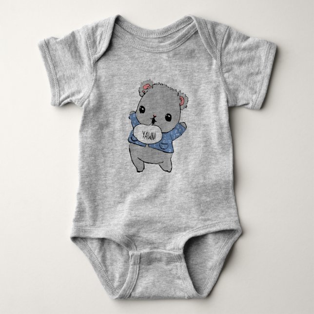 Cute Yawning Teddy Bear on Team Nap Baby Bodysuit (Front)