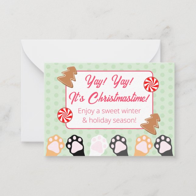 Cute Yay Yay Its Christmastime Cat  Card (Front)