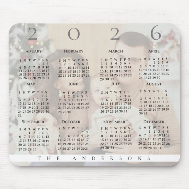 Cute Year 2024 Calendar Family Photo Mouse Pad (Front)