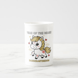 Cute Year of the Horse 2026 Floral Hearts Travel M Bone China Mug