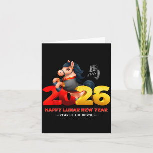 Cute Year Of The Horse -black Fun Happy Lunar New  Card