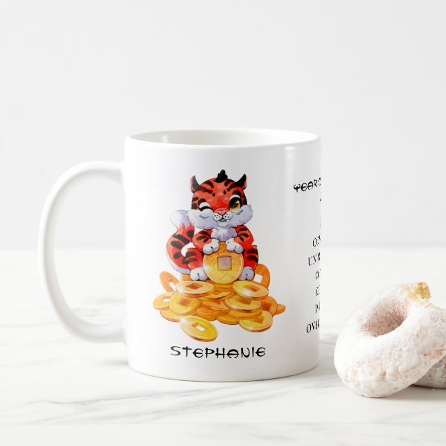 Cute Year of the Tiger Personalised  Coffee Mug (With Donut)