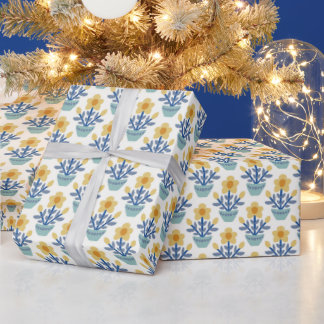 Cute, yellow and blue floral Wrapping Paper