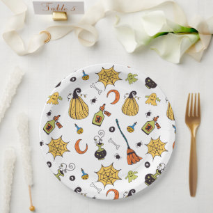 Cute Yellow and Green Boo Halloween Paper Plate