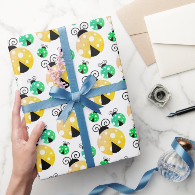 Cute Yellow and Green Ladybugs Pattern Wrapping Paper (Gifting)