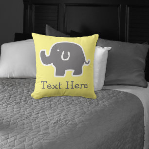 Cute Yellow And Grey Elephant Custom Kids Pillow