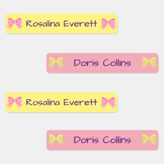 Cute Yellow and Pink  Bows Girls Names Kids