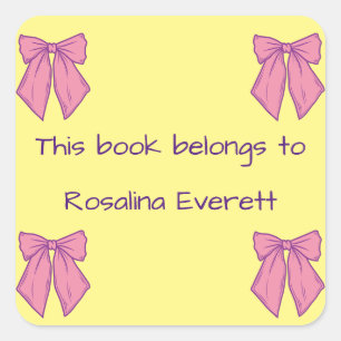 Cute Yellow and Pink Bows Girls Names Kids Square Sticker