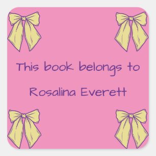 Cute Yellow and Pink  Bows Girls Names Kids Square Sticker