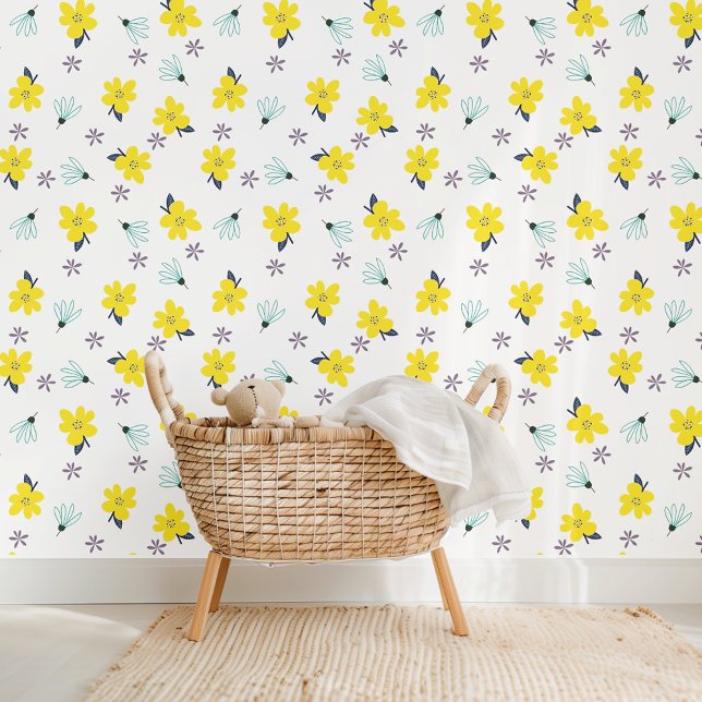Cute Yellow And Teal Blue Daisy Flowers Pattern Wallpaper (Creator Uploaded)