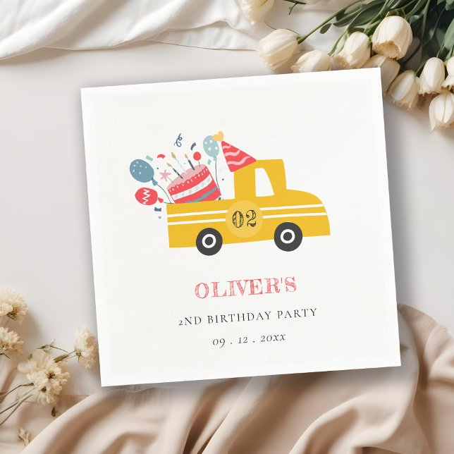 Cute Yellow Any Age Birthday Party Cake Truck Napkin (Creator Uploaded)